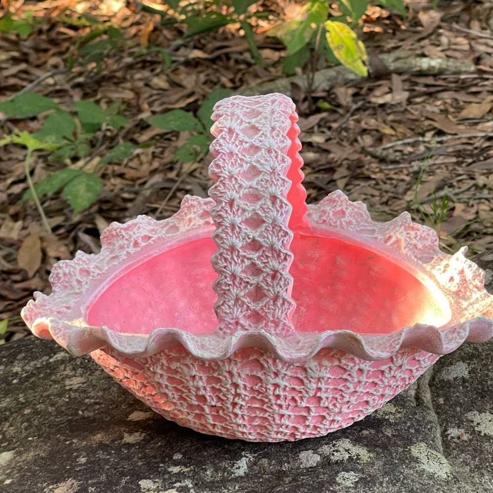 Vintage McNEES Pink Textured Home Storage Basket 1988 signed Decor Collection